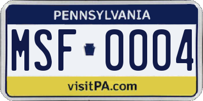 PA license plate MSF0004