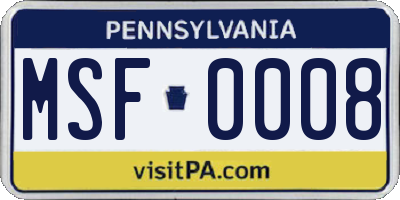 PA license plate MSF0008