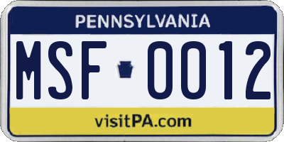 PA license plate MSF0012