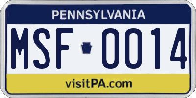 PA license plate MSF0014