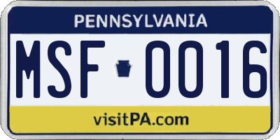 PA license plate MSF0016