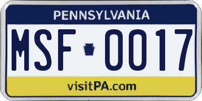 PA license plate MSF0017