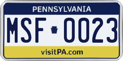 PA license plate MSF0023
