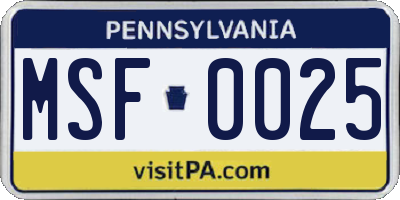 PA license plate MSF0025