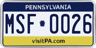 PA license plate MSF0026
