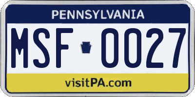 PA license plate MSF0027