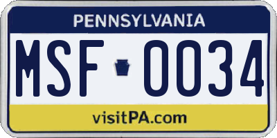 PA license plate MSF0034