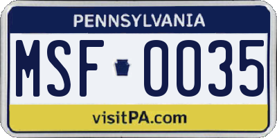 PA license plate MSF0035