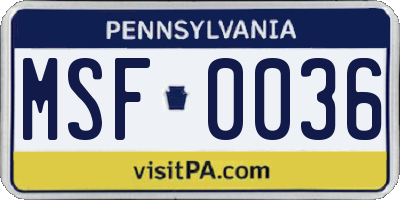 PA license plate MSF0036