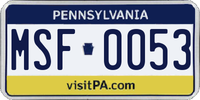 PA license plate MSF0053