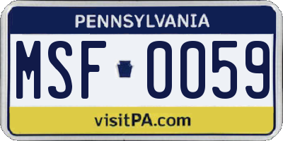 PA license plate MSF0059
