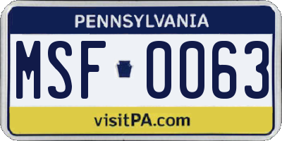 PA license plate MSF0063