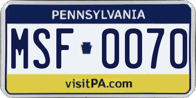 PA license plate MSF0070