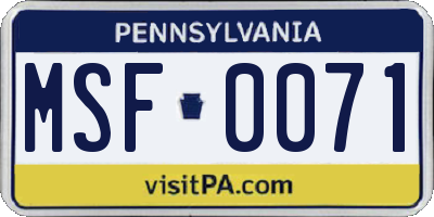 PA license plate MSF0071
