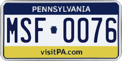 PA license plate MSF0076