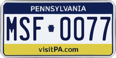 PA license plate MSF0077