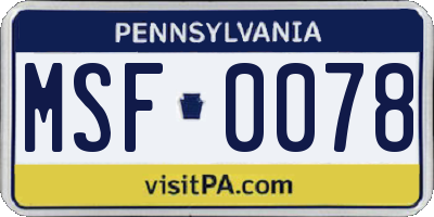 PA license plate MSF0078