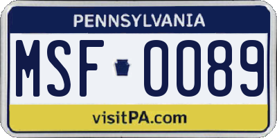 PA license plate MSF0089