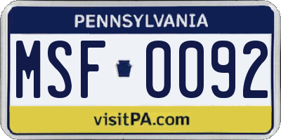 PA license plate MSF0092