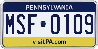 PA license plate MSF0109