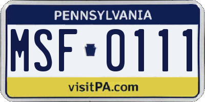 PA license plate MSF0111