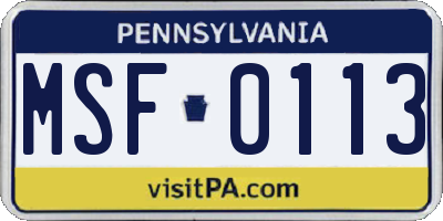 PA license plate MSF0113