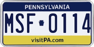 PA license plate MSF0114