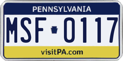 PA license plate MSF0117