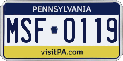 PA license plate MSF0119