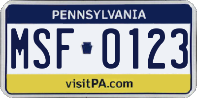 PA license plate MSF0123