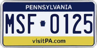 PA license plate MSF0125