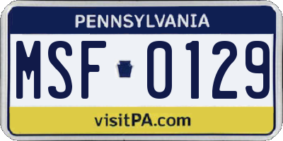 PA license plate MSF0129