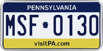 PA license plate MSF0130