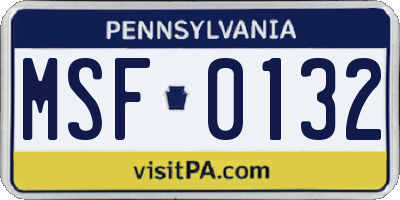 PA license plate MSF0132