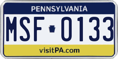 PA license plate MSF0133