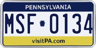 PA license plate MSF0134