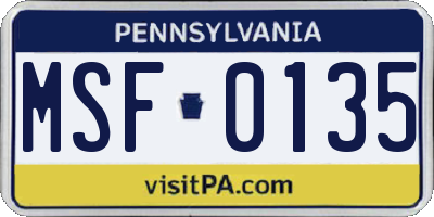 PA license plate MSF0135