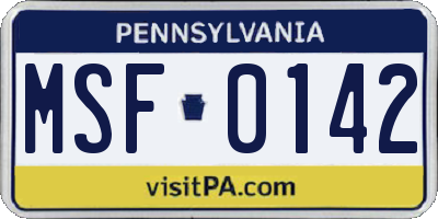 PA license plate MSF0142