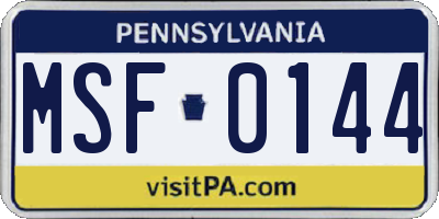PA license plate MSF0144