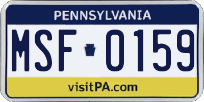 PA license plate MSF0159