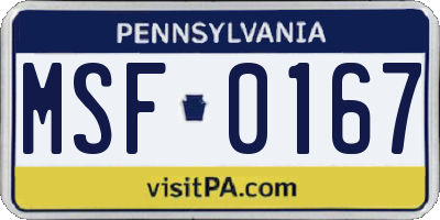 PA license plate MSF0167