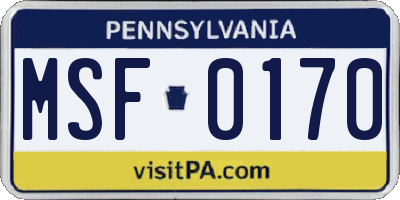PA license plate MSF0170