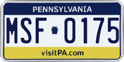 PA license plate MSF0175