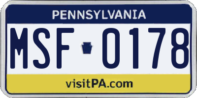 PA license plate MSF0178