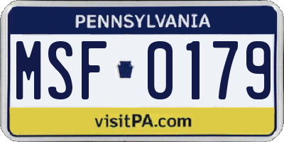 PA license plate MSF0179