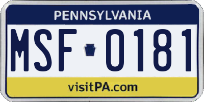 PA license plate MSF0181