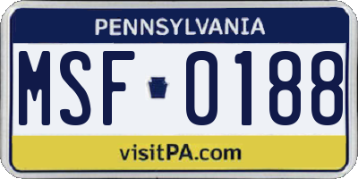 PA license plate MSF0188