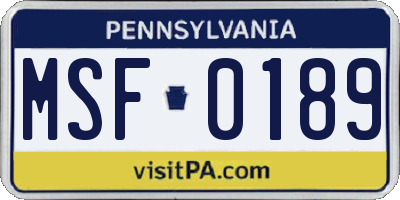 PA license plate MSF0189