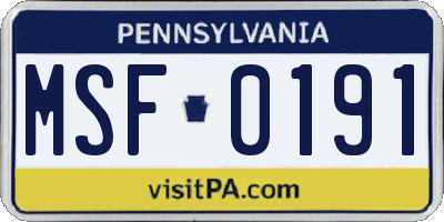 PA license plate MSF0191