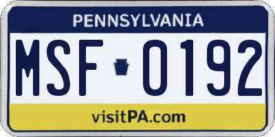 PA license plate MSF0192